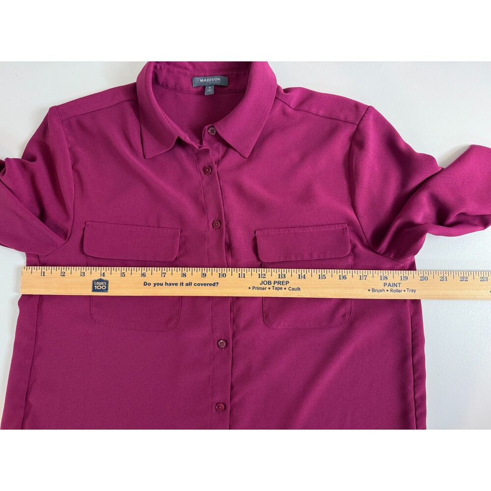 Madison Women's Long Sleeve Button Up Blouse Top Raspberry Polyester Size S - Picture 5 of 9
